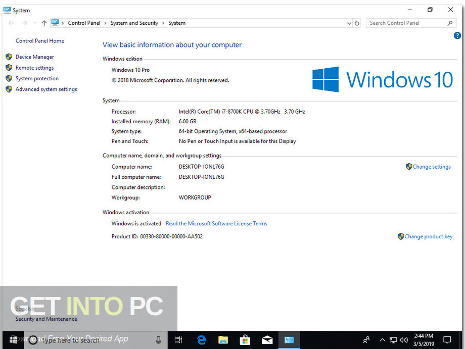 Windows 10 Pro Redstone 5 Mar 2019 Screenshot 5 GetintoPC.com