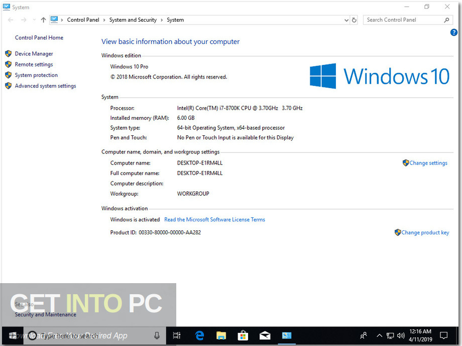 Windows 10 Pro Redstone 5 x64 Apr 2019 Screenshot 5 GetintoPC.com