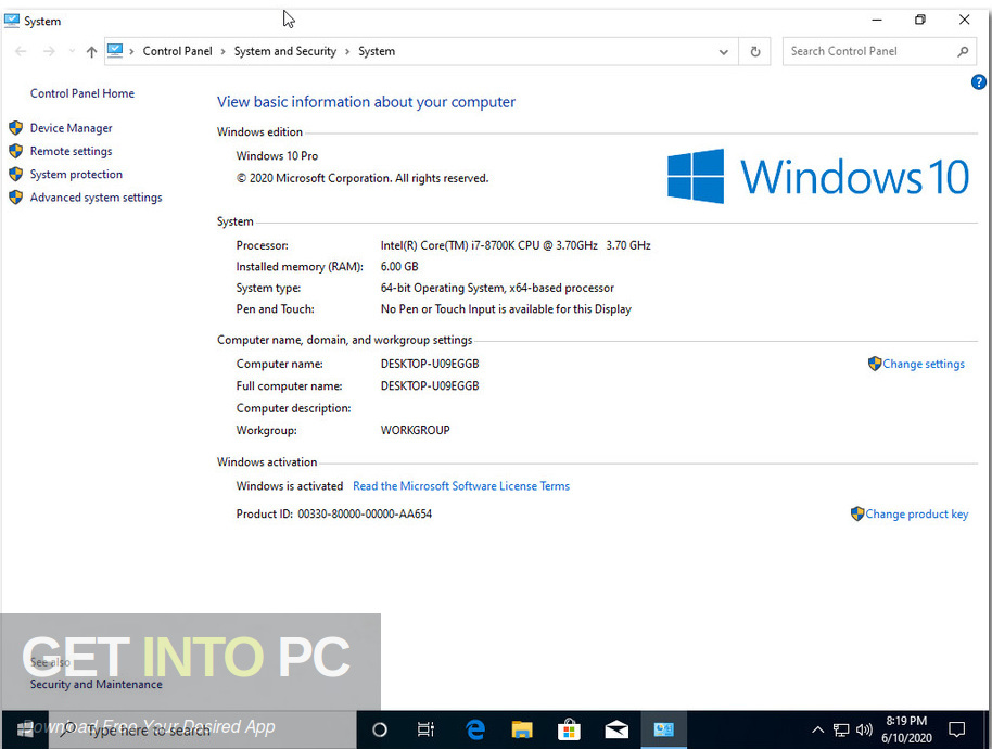 Windows 10 Pro X64 incl Office 2019 JUNE 2020 Screenshot 2 GetintoPC.com