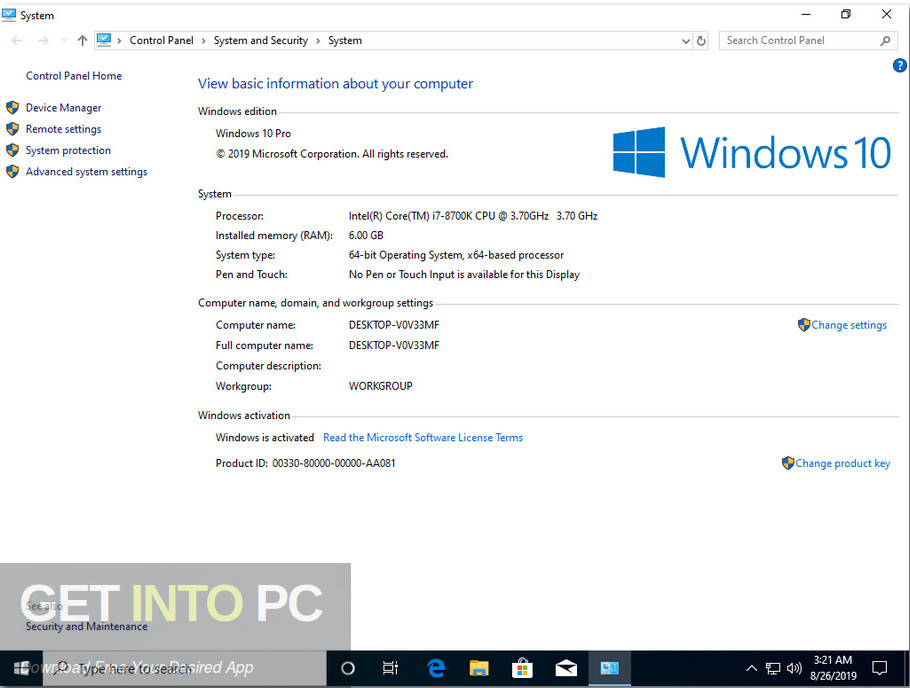 Windows 10 Pro x64 19H1 incl Office 2019 Updated Aug 2019 Screenshot 2 GetintoPC.com