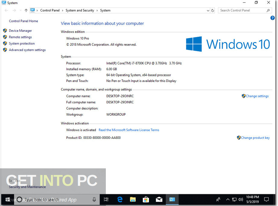 Windows 10 Pro x64 RS5 incl Office 2019 May 2019 Screenshot 2 GetintoPC.com